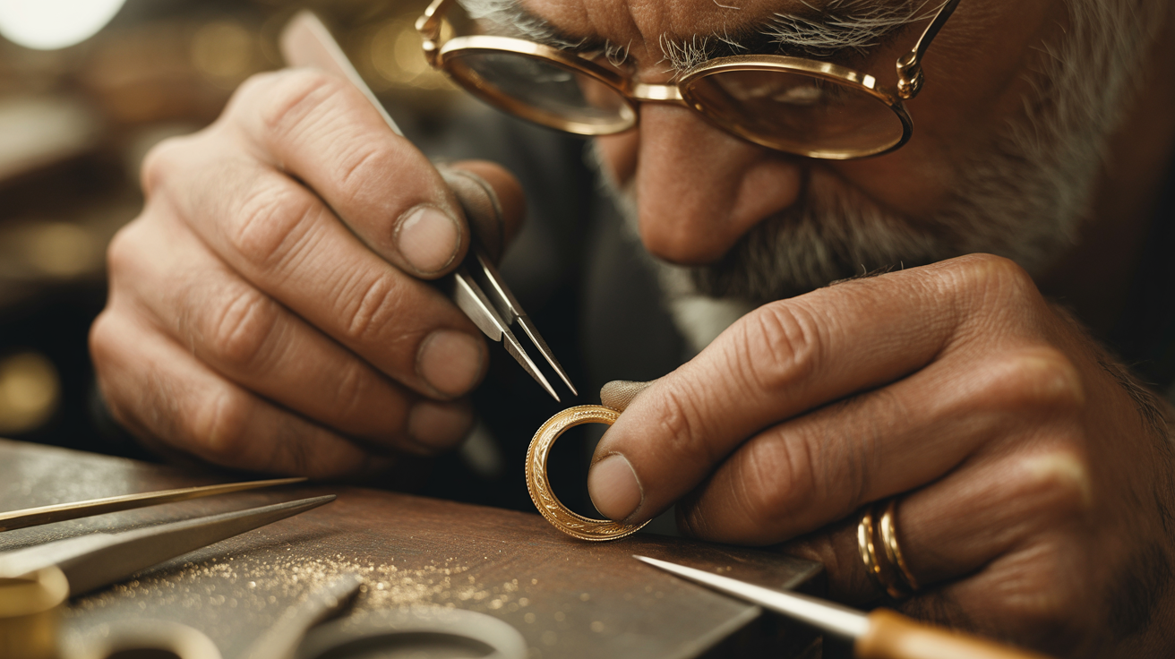 Master goldsmith crafting jewelry at Nur Jewellery workshop