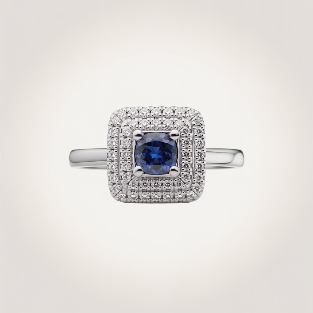 Sapphire & Diamond Halo Ring